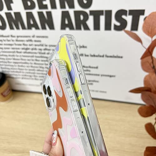 Sayoaho Compatible with iPhone 14 / iPhone 13 Phone Case, Cute Art Wavy Painted for Women Girls, Soft TPU Edge PC Back Protective Shockproof Phone Case-Green (iPhone 14 / iPhone 13) - Image 5