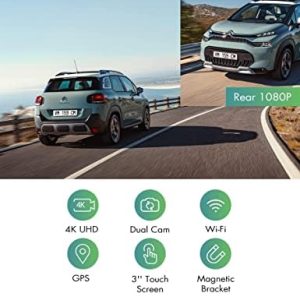 Heaboli 4K Dual Dash Cam Front and Rear, Wi-Fi GPS, 3 Inches IPS Touch Screen, Car Camera Driving Recorder with Night Vision, Parking Mode
