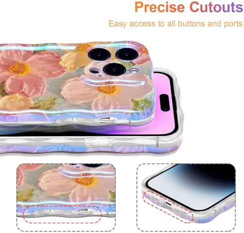 EYZUTAK Case for iPhone 13 Pro Max, Colorful Retro Oil Painting Printed Flower Laser Glossy Pattern Cute Curly Wave Edge Exquisite, Stylish Durable TPU Protective Phone Cover for Girls Women-Green - Image 5