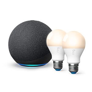 Ring Smart Lighting – A19 Bulb, White (2-pack) bundle with All-new Echo (4th Gen) – Charcoal