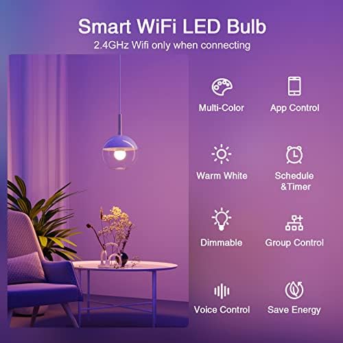 Ghome Smart Light Bulbs, A19 E26 Color Changing Led Bulb Works with Alexa, Google Home, App & Voice Control, 2.4Ghz WiFi Only, 800 Lumens,Dimmable RGB Warm White 2700K Smart Home Lighting, 4 Pack(WB4) - Image 2