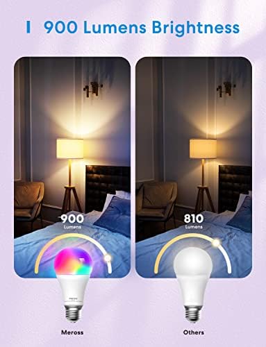 Smart Light Bulb, meross Smart WiFi LED Bulbs Compatible with Apple HomeKit, Siri, Alexa, Google Assistant and SmartThings, Dimmable E26 Multicolor 2700K-6500K RGBWW, 900 Lumens 60W Equivalent, 4 Pack - Image 8