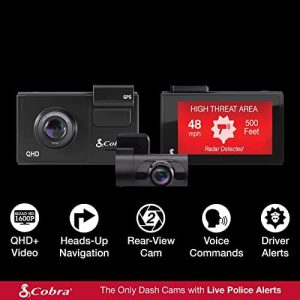 Cobra Smart Dash Cam + Rear Cam (SC 200D) – QHD+ 1600P Resolution, Built-in Wi-Fi & GPS, Voice Commands, Live Police Alerts, Incident Reports, Emergency Mayday, Drive Smarter App, 16GB SD Card Incl.