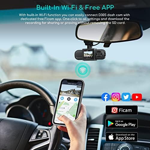 1440P QHD Built-in GPS Wi-Fi Dash Cam, Front and Inside Car Camera Recorder with Infrared Night Vision, Supercapacitor, 4 IR LEDs,G-Sensor, Parking Mode, Loop Recording (D30S) - Image 5