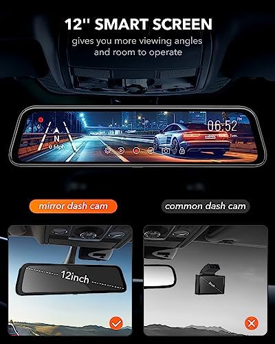 WOLFBOX G840S 12" 4K Mirror Dash Cam Backup Camera, 2160P Full HD Smart Rearview Mirror for Cars & Trucks, Front and Rear View Dual Cameras, Night Vision, Parking Assistance, Free 32GB Card & GPS - Image 7