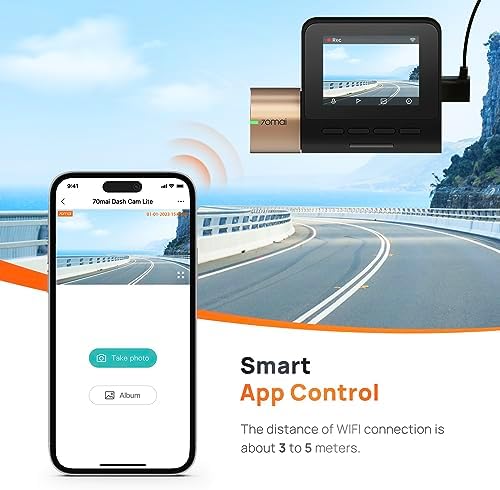70mai Dash Cam Lite, 1080P Full HD, Smart Dash Camera for Cars, Sony IMX307, Built-in G-Sensor, 130° Wide Angle FOV, WDR, Night Vision, Loop Recording - Image 7