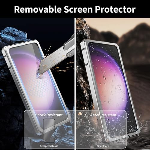 Luxury Carbon Fiber with Aluminum Case for Samsung Galaxy S22+ Plus, Military Shockproof Protective Armor Phone Cover with Tempered Glass Screen Protector Full Body Heavy Duty Drop Protection for Men - Image 6
