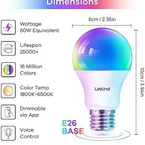 Linkind Smart Light Bulbs Remote Control Work with Alexa/Google Home WiFi Color Changing Light Bulbs
