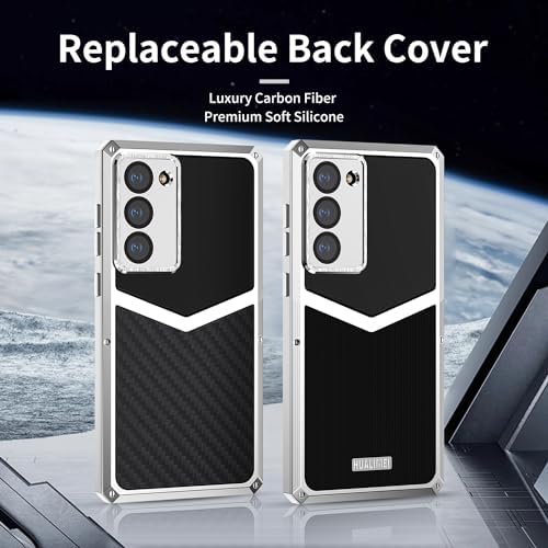 Luxury Carbon Fiber with Aluminum Case for Samsung Galaxy S22+ Plus, Military Shockproof Protective Armor Phone Cover with Tempered Glass Screen Protector Full Body Heavy Duty Drop Protection for Men - Image 4