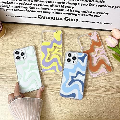 Sayoaho Compatible with iPhone 14 / iPhone 13 Phone Case, Cute Art Wavy Painted for Women Girls, Soft TPU Edge PC Back Protective Shockproof Phone Case-Green (iPhone 14 / iPhone 13) - Image 2