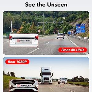REDTIGER Dash Cam Front Rear, 4K/2.5K Full HD Dash Camera for Cars, Free 32GB SD Card, Built-in Wi-Fi GPS, 3.18” IPS Screen, Night Vision, 170°Wide Angle, WDR, 24H Parking Mode