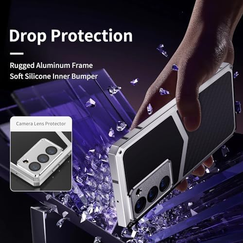 Luxury Carbon Fiber with Aluminum Case for Samsung Galaxy S22+ Plus, Military Shockproof Protective Armor Phone Cover with Tempered Glass Screen Protector Full Body Heavy Duty Drop Protection for Men - Image 3