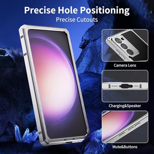 Luxury Carbon Fiber with Aluminum Case for Samsung Galaxy S22+ Plus, Military Shockproof Protective Armor Phone Cover with Tempered Glass Screen Protector Full Body Heavy Duty Drop Protection for Men - Image 5