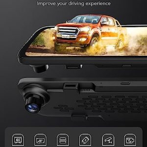 WOLFBOX G840S 12″ 4K Mirror Dash Cam Backup Camera, 2160P Full HD Smart Rearview Mirror for Cars & Trucks, Front and Rear View Dual Cameras, Night Vision, Parking Assistance, Free 32GB Card & GPS