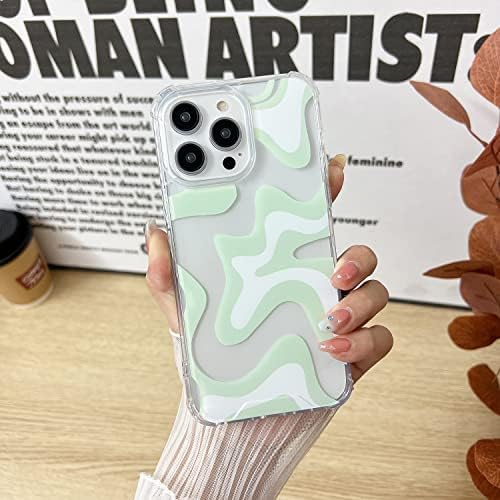 Sayoaho Compatible with iPhone 14 / iPhone 13 Phone Case, Cute Art Wavy Painted for Women Girls, Soft TPU Edge PC Back Protective Shockproof Phone Case-Green (iPhone 14 / iPhone 13) - Image 3