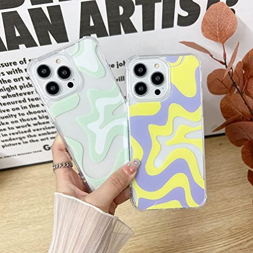Sayoaho Compatible with iPhone 14 / iPhone 13 Phone Case, Cute Art Wavy Painted for Women Girls, Soft TPU Edge PC Back Protective Shockproof Phone Case-Green (iPhone 14 / iPhone 13) - Image 4