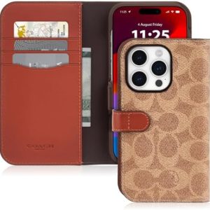 Coach Wallet Folio iPhone 15 Pro Case, Compatible with Wireless Charging – Signature Tan
