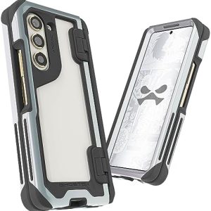Ghostek ATOMIC slim Samsung Galaxy Fold 5 Case Crystal Clear Back with Aluminum Metal Bumper Premium Rugged Tough Heavy Duty Shockproof Protection Phone Cover Designed for 2023 Z Fold5 (7.6″) (Silver)