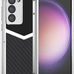 Luxury Carbon Fiber with Aluminum Case for Samsung Galaxy S22+ Plus, Military Shockproof Protective Armor Phone Cover with Tempered Glass Screen Protector Full Body Heavy Duty Drop Protection for Men