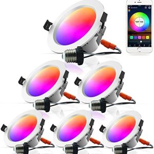 MagicLight Smart LED Canister Light 4 Inch, App Control, Music Sync, Dimmable, 9 Watts RGBCW Color Changing Bluetooth Mesh LED Recessed Light, 6 Pack