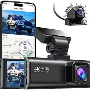 REDTIGER F7N 4K Dash Cam Front and Rear,Built-in WiFi GPS 4K+1080P Dual Dash Camera for Cars,3.18 inch Display Dashcam,170° Wide Angle Dashboard Camera Recorder, Night Vision,Parking Monitor