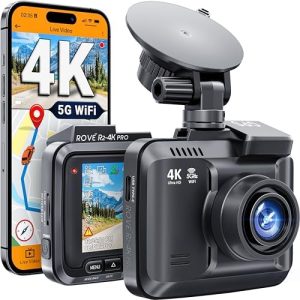ROVE R2-4K PRO Dash Cam, Built-in GPS, 5G WiFi Dash Camera for Cars, 2160P UHD 30fps Dashcam with APP, 2.4″ IPS Screen, Night Vision, WDR, 150° Wide Angle, 24-Hr Parking Mode, Supports 512GB Max