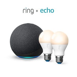 Ring Smart Lighting – A19 Bulb, White (2-pack) bundle with All-new Echo (4th Gen) – Charcoal