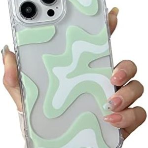 Sayoaho Compatible with iPhone 14 / iPhone 13 Phone Case, Cute Art Wavy Painted for Women Girls, Soft TPU Edge PC Back Protective Shockproof Phone Case-Green (iPhone 14 / iPhone 13)