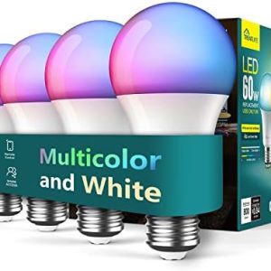 TREATLIFE Smart Light Bulbs 4 Pack, UL Certified 2.4GHz Color Changing Light Bulb, Works with Alexa Google Home, A19 E26 Dimmable LED Light Bulb 9W 800 Lumen for Party Decoration, Smart Home Lighting